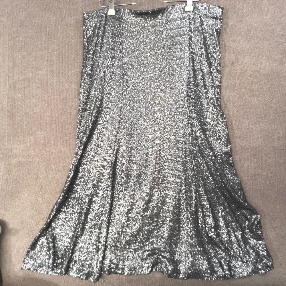 Lane Bryant Sz 28 Silver Sequin Maxi Skirt Formal Party Evening Special Occasion